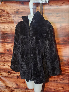 Women's east5th Black Faux Fur Hooded Jacket Size L